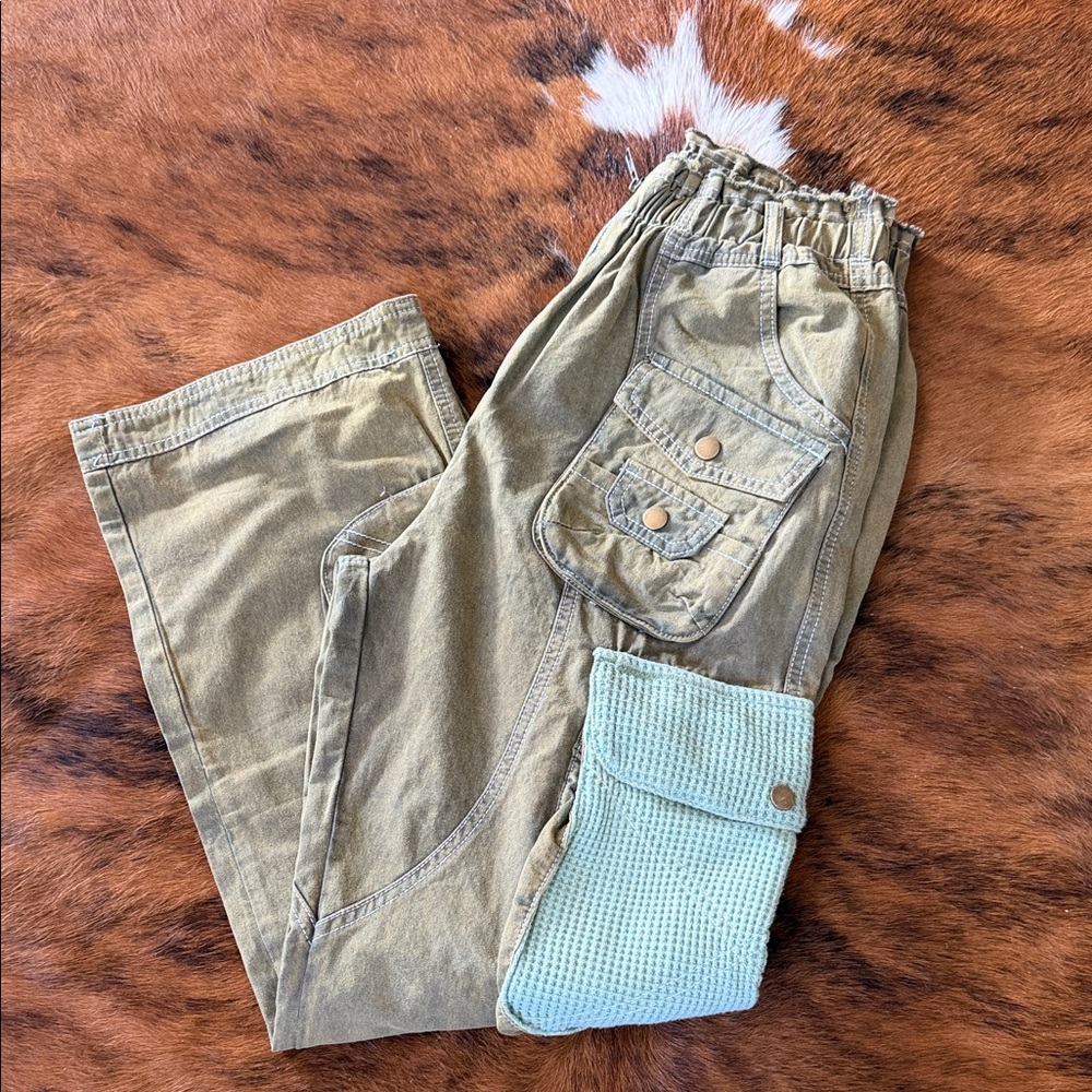 POL Casual Washed Green Cargo Pants
